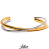 Gold Plated Geometric Stainless Steel Double Color Cuff Bracelet Bangle Statement Charm Texture Jewelry - Image 1