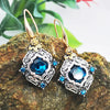 Vintage Square Blue Stone Boho Earrings for Women Ancient Ethnic Tone Engraving Flower Pattern Crystal Dangle Earrings Jewelry - Image 1