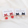 Black Red Bowknot Elegant Hanging Earrings Imitation Pearl Ball Pendants Korean Sweet Small Earrings - Image 5