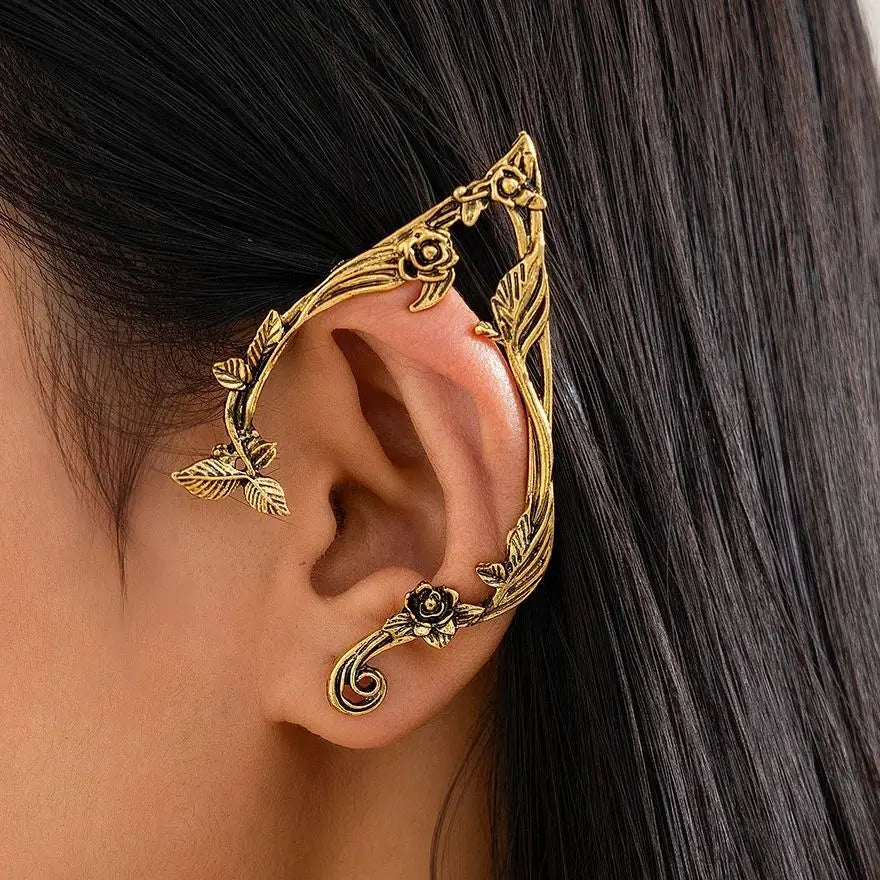 Elf Ear Cuff with Flower and Leaf Details - Image 1
