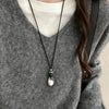 Metal Geometric Droplet Stone Bead Pendant Adjustable Black Leather Rope Long Sweater Chain Necklaces Jewelry Accessories - Image 1