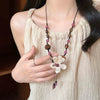 Retro Flower Beaded Necklace Chinese Style Wood Bead Weaving Long Braided Rope Clavicle Chain Women's Neck Chain - Image 7