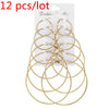 12pcs/lot Women's Hoop Earrings Gold Color Round Large Earrings Set Loop Earrings Novia - Image 1