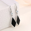 Stamp Silver Needle Black Rhombus Dangler Zircon Drop Earrings For Women Jewelry Girl Gift - Image 2