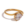 Wave Drop Round Zircon Ring Minimalist 316L Stainless Steel Women's Rings Gold Plated Accessories - Image 8