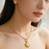 Women Gold Plated Pendant Necklace and Drop Earrings Set Teardrop Star Round Flower Heart Gold Jewelry Accessories Gift - Image 2