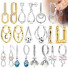 Silver Hoop Earrings Shining Star Moon Square Bow Stud Earrings for Women Jewelry Accessories - Image 1