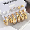 6Pcs Vintage Classic Geometry Glossy Ccb Gold Plated C Shape Hoop Earrings Set for Women Waterdrop Earing Jewelry - Image 2