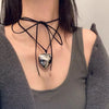 Goth Black Velvet Big Heart Pendant Choker Necklace for Women Elegant Weave Knotted Bowknot Adjustable Chain Jewelry - Image 3