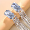 Stonefans Luxury Big Square Rhinestone Long Tassel Earrings for Women Party Jewelry Shiny Crystal Geometric Dangle Earrings