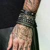 Four Piece Black PU Leather Cuff Bracelet Set with Stud and Chain Details - Image 5