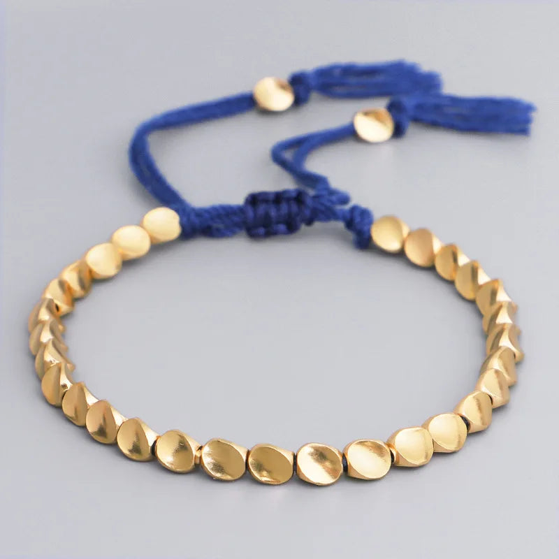 5 Colors Ethnic Buddhist Tibetan Copper Bead Red Bracelet Women Men Vintage Handmade Thread Braided Rope - Image 1
