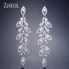 CZ Leaf Long Drop Bridal Earrings for Elegant Women Marquise Cubic Zirconia Wedding Party Jewelry - Image 2