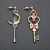 Girl accessories,key moon heart earrings,long asymmetrical earrings and earrings,girl birthday gift,daily accessories - Image 1