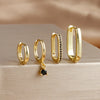 Four-Piece U-Shaped Hoop Earring Set with Geometric Pendants in Gold-Tone or Silver-Tone - Image 8