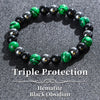 Triple Protection Bracelet, Blue Malachite Black Bile Obsidian Beaded Bracelet, Handmade Stretch Beaded Bracelet - Image 13