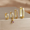 Four-Piece U-Shaped Hoop Earring Set with Geometric Pendants in Gold-Tone or Silver-Tone - Image 7