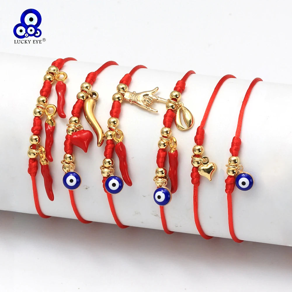 Lucky Eye Heart Chili Turkish Evil Eye Charm Bracelet Copper Beads Adjustable Braided Rope Bracelet for Women Men Girls Jewelry - Image 1