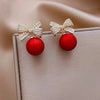 Korean Crystal Bow Drop Earrings White Red Round Imitation Pearl Dangle Earrings for Women Elegant Party Jewelry - Image 3