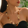 Maillard retro temperament hollow ring wooden long beaded necklace earrings set sweater chain collarbone chain - Image 3