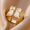 Geometric Zircon Open Ring for Women Stainless Steel Rhinestone Crystal Ring Wedding Jewelry - Image 2