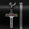 Catholic Jesus Cross Stainless Steel Necklace Saint Benedict Crystal Virgin Mary Pendant Crucifix Male Necklaces Jewelry Cruz - Image 2