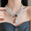 Flower Inlaid Rhinestone Drop Pearl Necklace Earring Set French Style Clavicle Chain Light Jewelry Sets for Women - Image 4