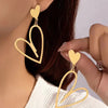 Vintage Hollow Metal Heart Pendant Earrings for Women European Punk Big Long Drop Earrings Wedding Party Golden Jewelry - Image 3