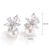 Korea Imitation Pearl Flower Stud Earrings Shinny Marquise Zircon Wedding Earring for Women Party Jewelry - Image 5