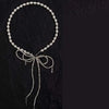 Punk Imitation Pearl Bow Bowknot Necklace for Women Men Hiphop Metal Bead Long Tassel Necklace Wedding Party Jewelry Gift - Image 4