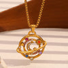 Colorful Rhinestone Moon Star Planet Necklace Stainless Steel Gold Plated Jewelry Girls - Image 3
