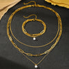 Aomogo Stainless Steel Jewelry Set Delicate Pearl Pendant Jewelry Set Multi-Layer Chain Jewelry Set For Women Jewelry - Image 3