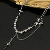 Kpop Zircon Cross Star Beaded Necklace Men Imitation Pearl Star Pendant Necklaces Y2K Hiphop Star Tassel Choker Necklace Unisex - Image 4