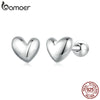 Silver Mini Heart Stud Earrings Platinum Plated Simple Glossy Earrings for Women Sweet Jewelry Gift - Image 1