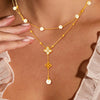 Pearl four-leaf clover pendant with zirconia and elegant style women's double-layered necklace for daily wear - Image 1