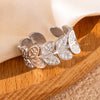 316L Stainless Steel Leaf Stripe Weave Chain Open Ring for Women Men Special Punk Jewelry Gifts - Image 3