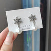 Versatile Rhinestone Snowflake Pearl Pendant Stud Earrings For Women Elegant Temperament Party Jewelry Earrings - Image 4