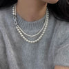 elegant 8-shaped buckle double pearl necklaces unique detachable suitable for wearing linen gray chains jewelry - Image 4