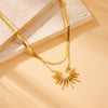 Meyrroyu 316L Stainless Steel Golden Geometric Sun Flower Bilayer Necklace Earrings Ring Women Jewelry Set - Image 3
