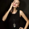 Irregular Two Tone Geometric Circle Pendant Necklace Vintage Long Black Leather Necklaces Sweater Chain Jewelry Gifts - Image 3