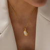 Gold Plated Stainless Steel Oval Shape White Cat Eye Opal Stone Pendant Necklace Jewelry - Image 1