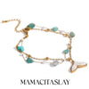 Gold Plated Stainless Steel Stone Double Layer Fishtail Anklet Chain Beach Party Jewelry - Image 1