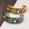 Alloy Oval Turquoise Bracelet Vintage Gold Silver Atmosphere Calm Men And Women Companion Open Bracelet Resale - Image 3