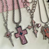 Gothic Y2K Pink Cross Heart Pendant Chain Choker Necklace For Women Egirl Hip Hop Punk Charms Aesthetic Jewelry Emo Accessories - Image 2