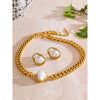 Baroque Simulated Pearls Golden Cuban Chain Necklace Earrings Vintage Stainless Steel Elegance Jewelry Gift - Image 4
