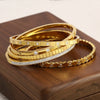 316L Stainless Steel Bangle Bracelet with Cubic Zirconia Details in Gold-Tone - Image 4