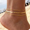 Gold Plated Ankle Bracelets for Women, Stainless Steel Cuban Link Chain Layered Anklet Set for Teen Girls Jewelry - Image 2