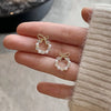 Minimalist Round Bow Knot Earrings For Women Temperament Rhinestone Imitation Pearl Stud Earrings Party Wedding Jewely E - Image 3