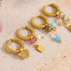 Gold Plated Stainless Steel Huggie Hoop Earrings for Women Chic Vintage Natural Stone Charms Jewelry - Image 32