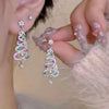 Christmas Tree Zircon Crystal Star Silver Color Earrings Stud Dangle Xmas Jewelry Women Party Gift - Image 1